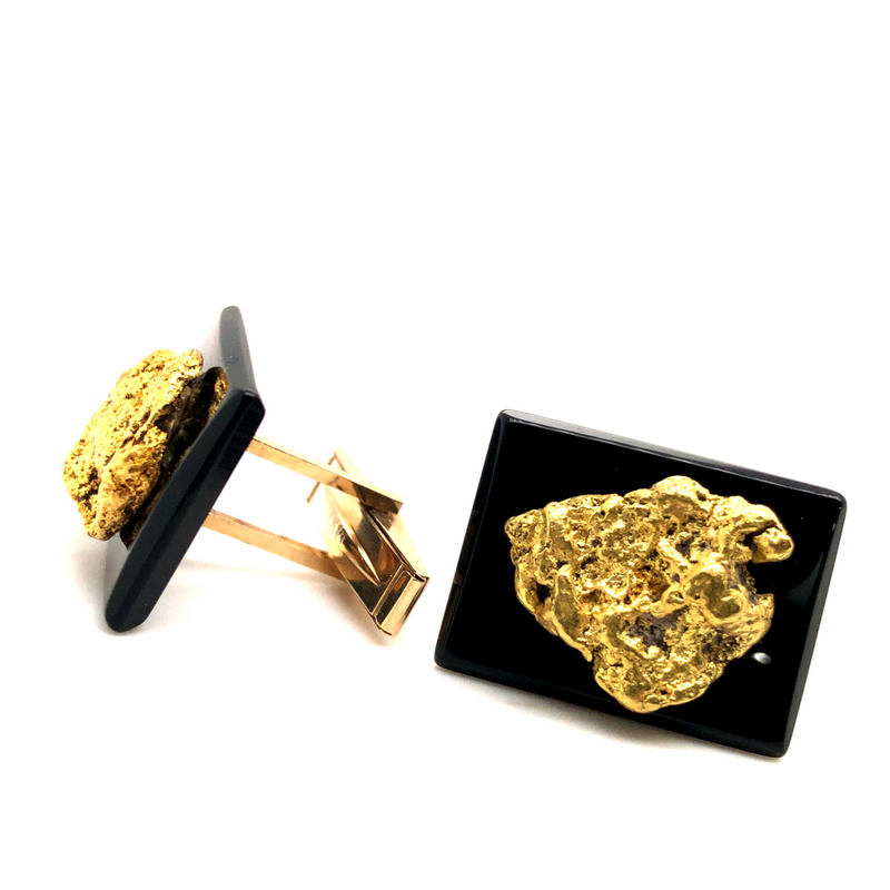 Genuine Natural Gold Nugget on Onyx Cuff Links