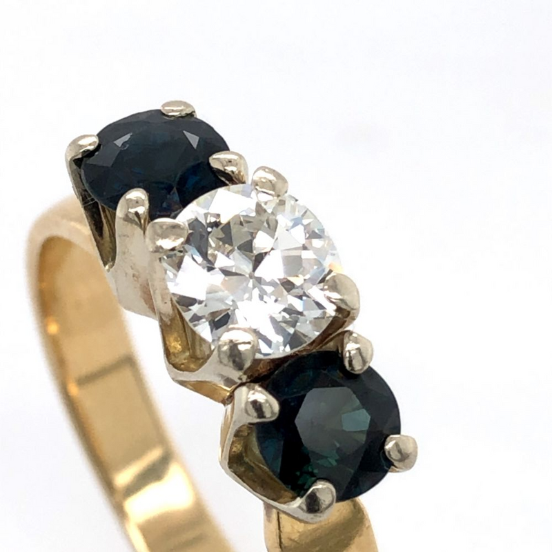 Diamond and Sapphire Three Stone Ring